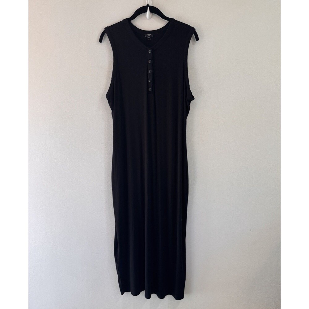 Express Shirt Tank Dress XL Black Maxi Ribbed Knit Henley Stretch Basic Goth